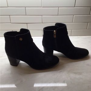 Tory Burch black suede booties.